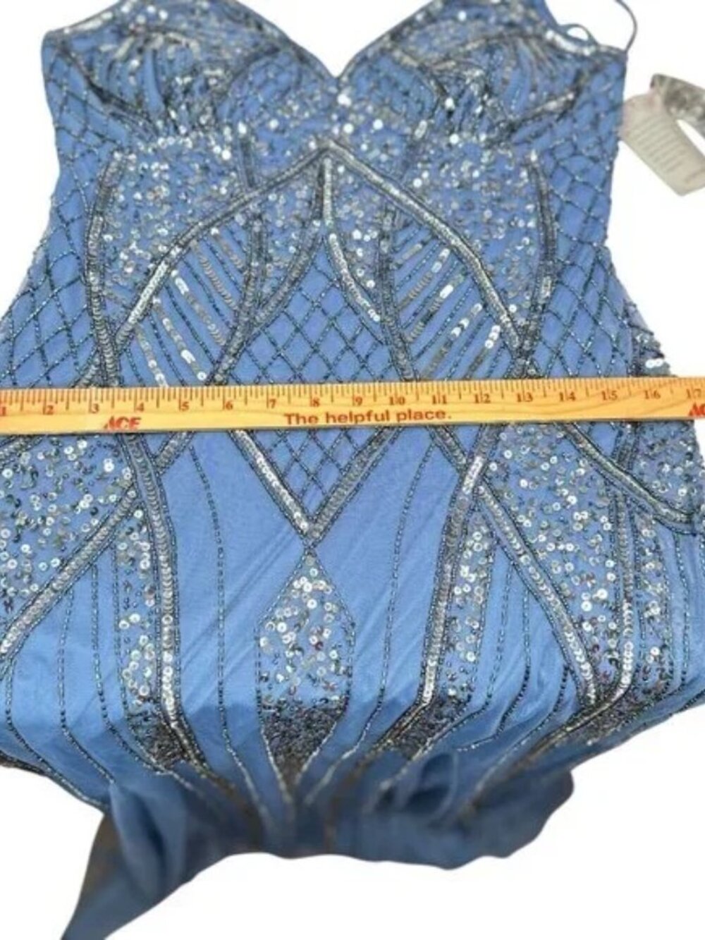 Jump Apparel Blue Beaded Dazzling Sequin Spaghetti Strap Gown Women’s Size 9/10 - Picture 10 of 13